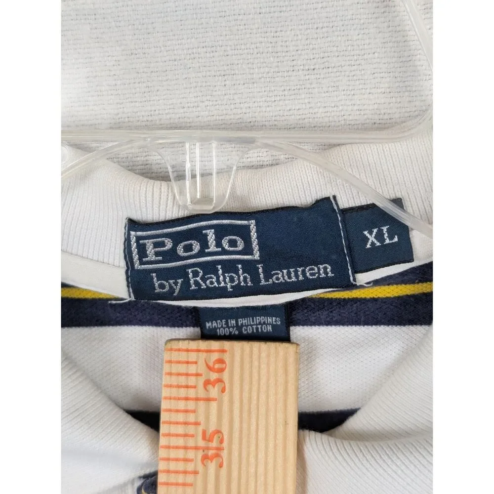 Polo Ralph Lauren Striped Polo Shirt White/Navy/Yellow Men's Size XL